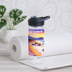 Botella De Agua Personalizada la línea costera del atardecer en Ca