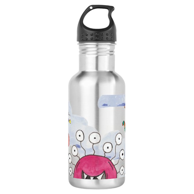 Botella de agua personalizada Monster Bash en nube (Anverso)