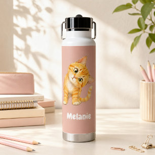 Botella de Agua Personalizada Naranja Lindo Gato R