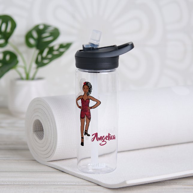 Botella de agua personalizada Ruby Ruffle #1 (Yoga (girado))