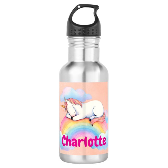 Botella de agua personalizada Unicornio y Arcoíris (Anverso)