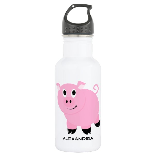 Botella De Agua Personalizado Adorable Personalizado De Cerdo Rosa (Anverso)