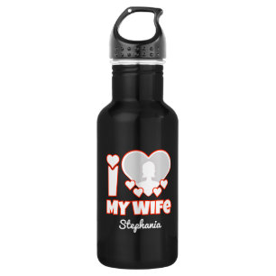 Botella De Agua Personalizado Amo A Mi Esposa - Añadir Nombre y Fo