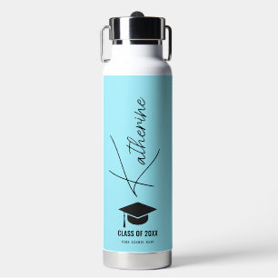 Botella De Agua Personalizado azul de caligrafía elegante del cabo