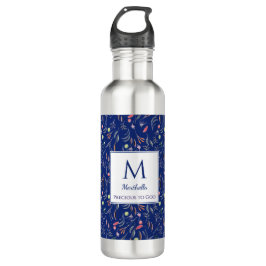 Botella De Agua Personalizado | AZUL REAL | Floral | Monograma