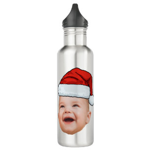 Botella De Agua Personalizado Baby Face Foto Santa Hat Navidades