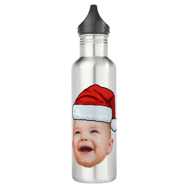 Botella De Agua Personalizado Baby Face Foto Santa Hat Navidades (Izquierda)