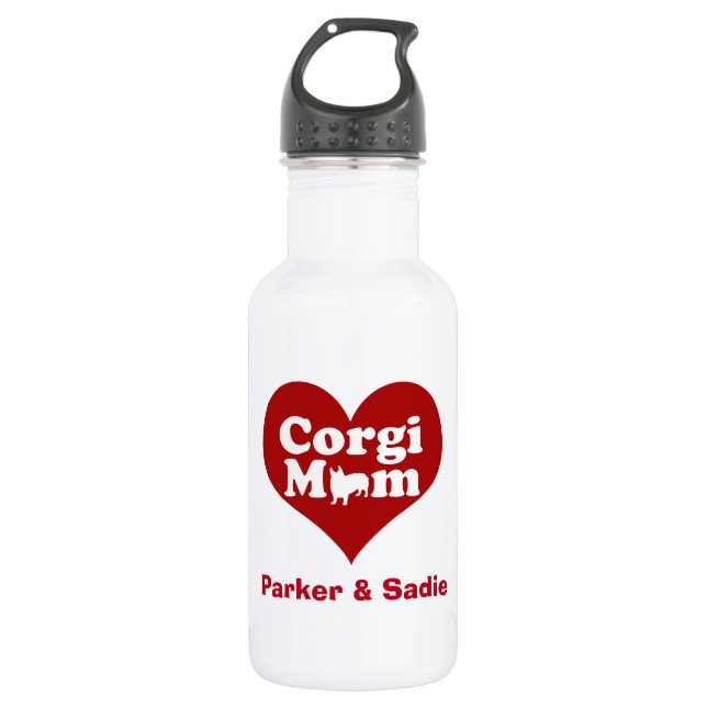 Botella De Agua Personalizado Corgi Mom Red Heart (Anverso)
