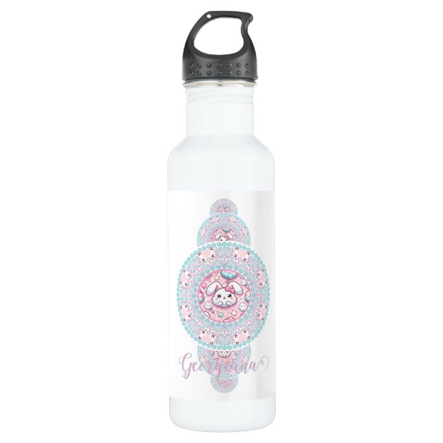 Botella De Agua Personalizado Cute Kawaii Bunny Ornamentala Mandal (Anverso)