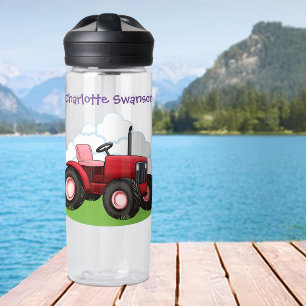 Botella De Agua Personalizado de asientos rosados de Tractor Rojo