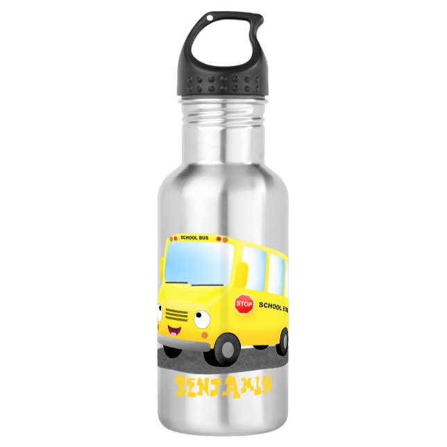 Botella De Agua Personalizado de autobús escolar alegre y amarillo (Anverso)