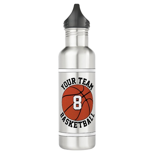 Botella De Agua Personalizado de baloncesto nombre equipo y número (Izquierda)