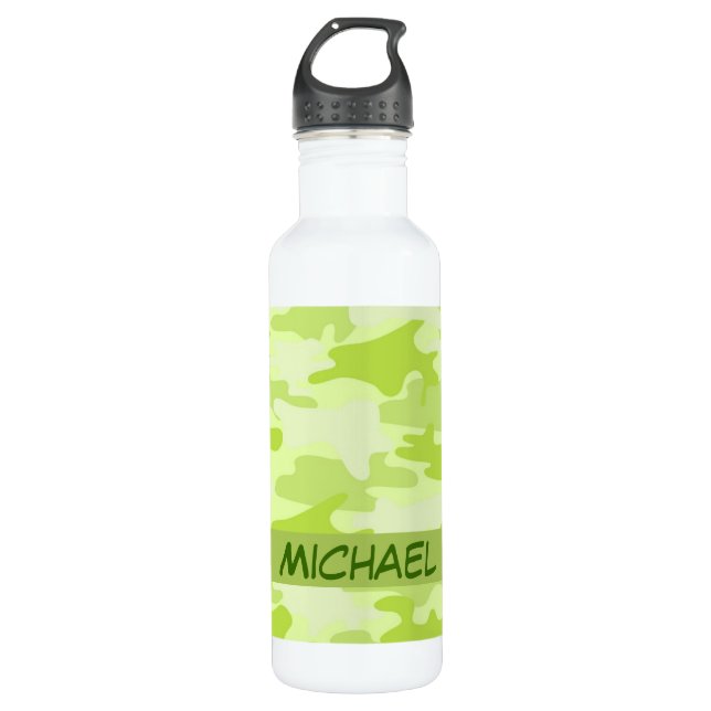 Botella De Agua Personalizado de camuflaje de Lime Green Camo (Anverso)