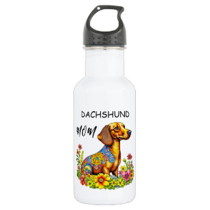 Botella De Agua Personalizado de Cute AI Dachshund Mom