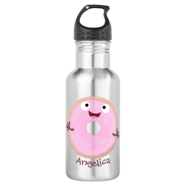 Botella De Agua Personalizado de donut rosa alegre y brillante (Anverso)