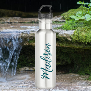 Botella De Agua Personalizado de escritura manuscrita turquesa osc