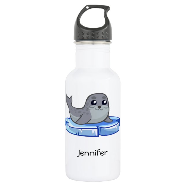 Botella De Agua Personalizado de foca de bebé lindo nombre a los n (Anverso)