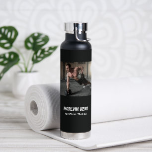 Botella De Agua Personalizado de foto gimnasia negocio gris