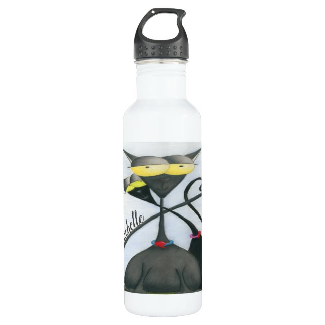 Botella De Agua Personalizado de gato negro y gris (Anverso)