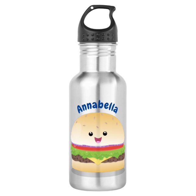 Botella De Agua Personalizado de hamburguesa kawaii feliz (Anverso)