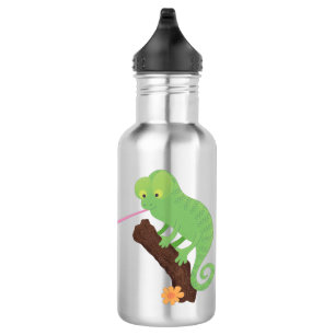 Botella De Agua Personalizado de lagarto de camaleón verde lindo
