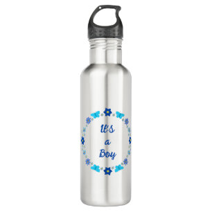 Botella De Agua Personalizado de mariposas y flores Blue Baby Boy