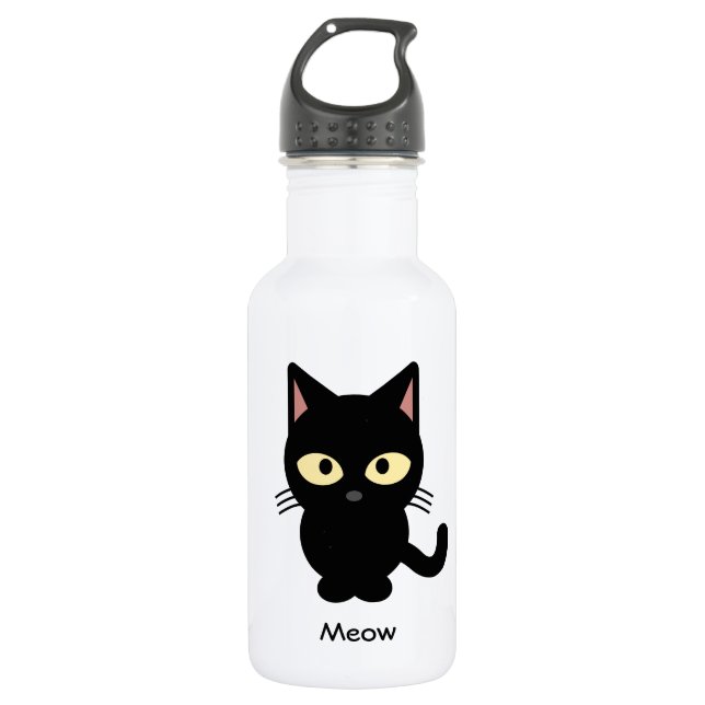 Botella De Agua Personalizado de miau de gato negro lindo (Anverso)