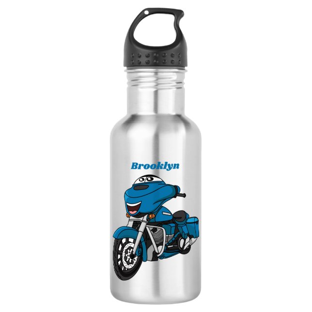 Botella De Agua Personalizado de moto azul feliz (Anverso)