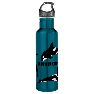 Botella De Agua Personalizado de orcas asesinas ballenas azul Verd