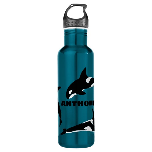 Botella De Agua Personalizado de orcas asesinas ballenas azul Verd (Anverso)