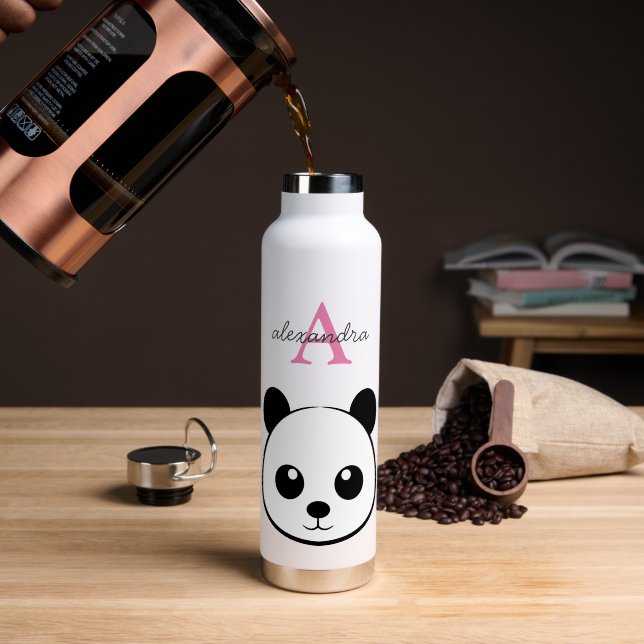 Botella De Agua Personalizado De Oso De Panda Cute Monograma Botel (Café (girado))