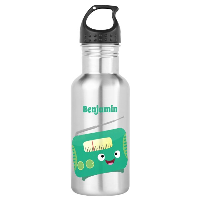 Botella De Agua Personalizado de radio retro alegre y gracioso (Anverso)