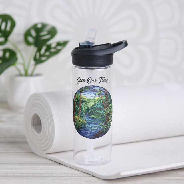 Botella De Agua Personalizado de redondeo de río Jungle de vidrio  (Yoga)