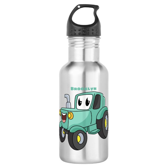 Botella De Agua Personalizado de tractores verde feliz (Anverso)