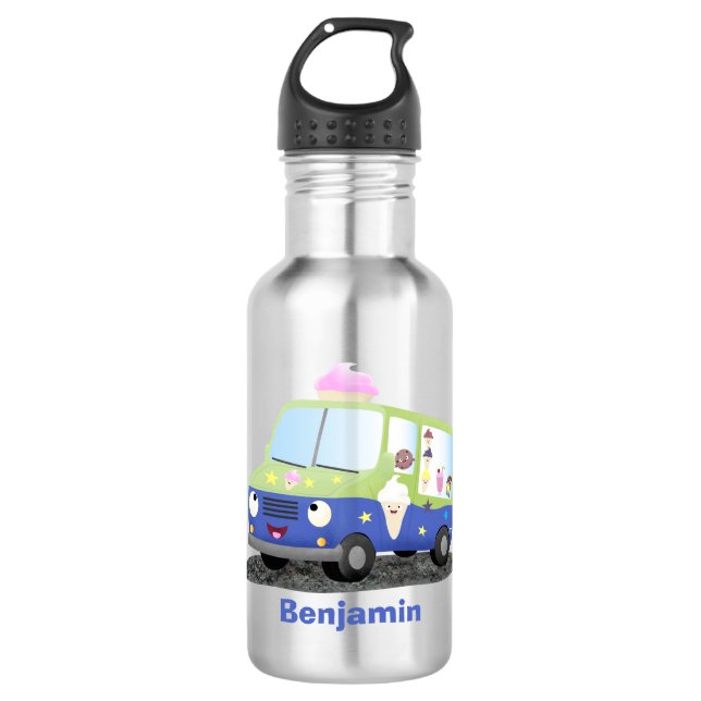Botella De Agua Personalizado de un camión de helados alegre (Anverso)