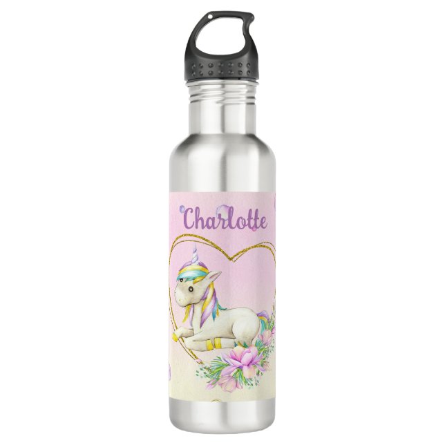 Botella De Agua Personalizado de Unicornio (Anverso)