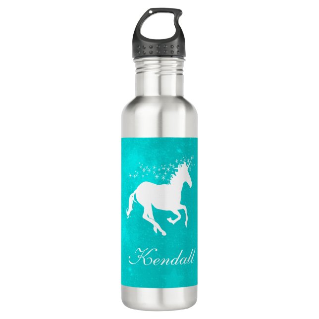 Botella De Agua Personalizado de Unicornio turquesa (Anverso)