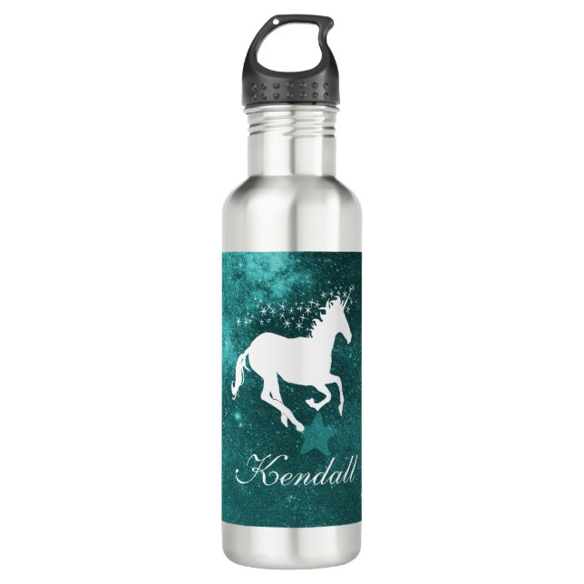 Botella De Agua Personalizado de Unicornio verde azulado (Anverso)