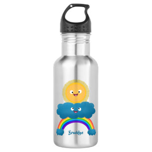 Botella De Agua Personalizado del arco iris de la nube de sol feli