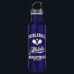 Botella De Agua Personalizado del Departamento de Atletismo Retro<br><div class="desc">Hidrate en estilo con esta divertida botella de agua de pickleball con remo cruzado, bola y tipografía retro. Añade tu texto personalizado para personalizar - nombre del jugador, nombre del equipo, nombre del club, ciudad, ciudad, nombre del torneo, etc. Hace un gran regalo para jugadores de pickleball, entrenadores, compañeros de...</div>