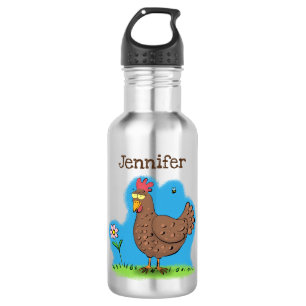Botella De Agua Personalizado divertido de pollo rústico y caprich