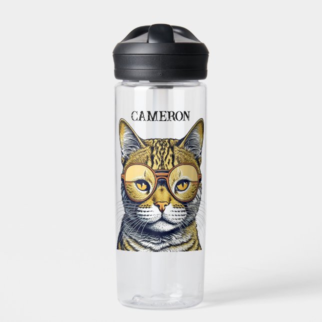 Botella De Agua Personalizado el Gato Kitty de Guay con Gafas (Delante)