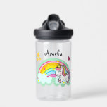 Botella De Agua Personalizado el unicornio y el arcoiris supercuto<br><div class="desc">Perfecto regalo personalizado para un chica con un lindo unicornio de prensado y diseño arcoiris.</div>