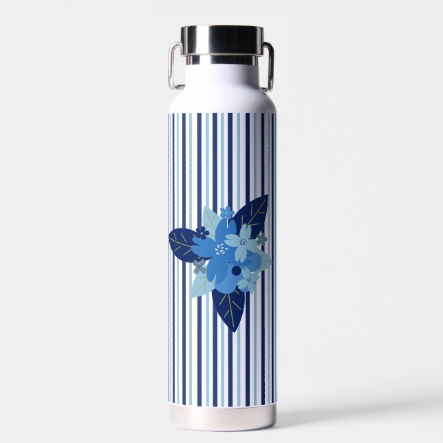 Botella De Agua Personalizado elegante franjas florales monocromát (Delantero)