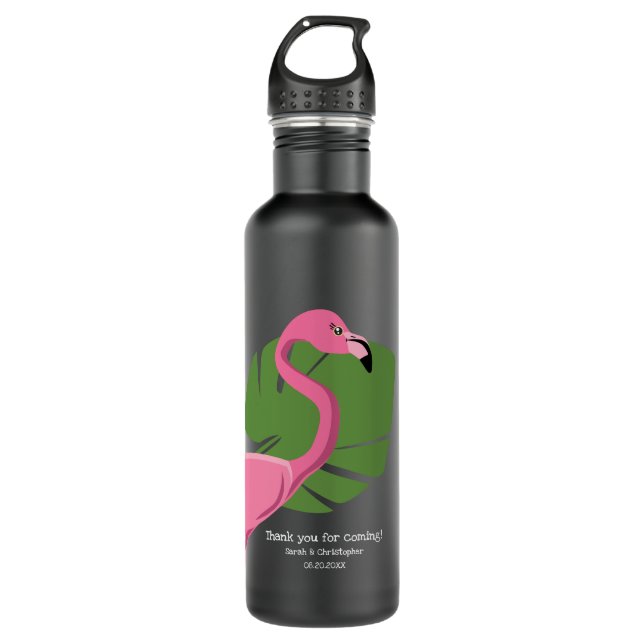 Botella De Agua Personalizado Flamingo Rosado Bienvenida de la bod (Anverso)