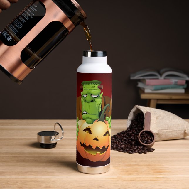 Botella De Agua Personalizado Frankenstein con Calabaza (Café)
