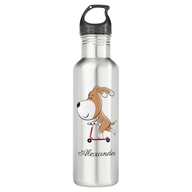 Botella De Agua Personalizado Gracioso Perro cachorro pateo Scoote (Anverso)
