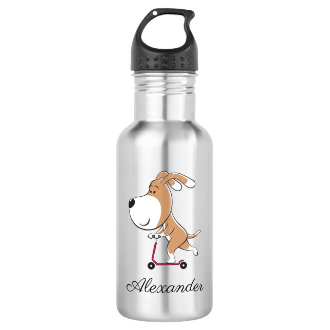 Botella De Agua Personalizado Gracioso Perro cachorro pateo Scoote (Anverso)