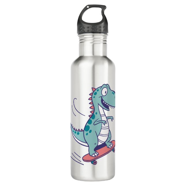 Botella De Agua Personalizado Guay T-Rex en Skateboard (Anverso)