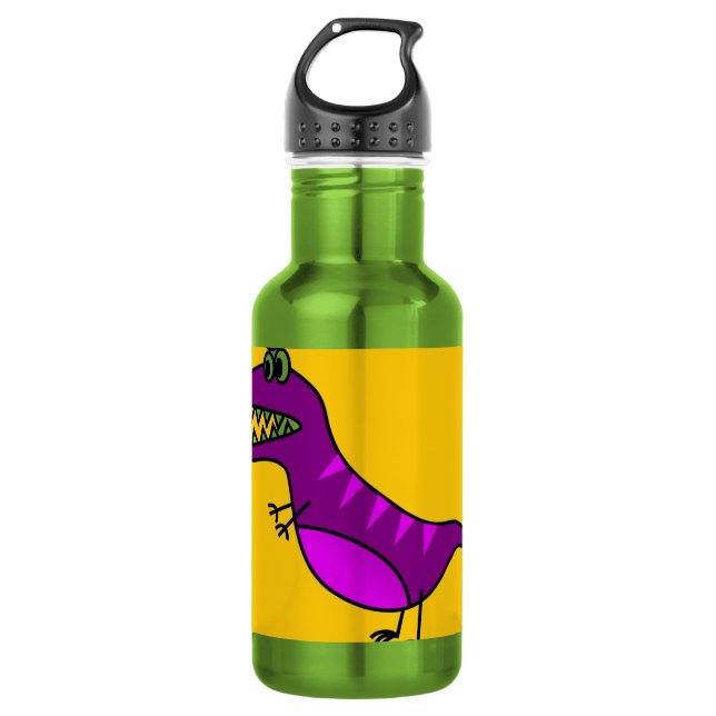 Botella De Agua Personalizado lindo enojado de dinosaurio morado (Anverso)